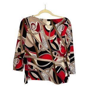 Chico's Blouse Women's Size Medium boat neck equestrian 3/4 sleeve‎ Chicos 1